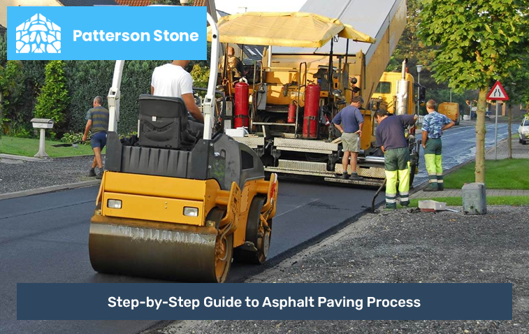 Installation of asphalt paving with heavy machinery on site