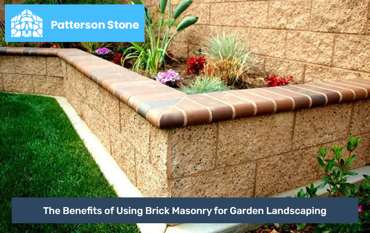 A beautifully landscaped garden area featuring brick masonry.